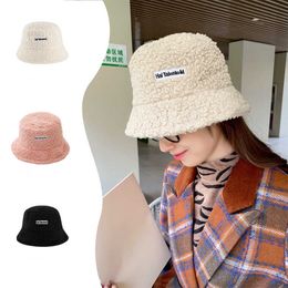 Sun Hats Caps BP Girl Wide Brim Winter Boy Bucket Cute Lamb Wool Letter Kids Fisherman at Solid Flat Top ats Children Outdoor Thick Warm Sun Cap P32 Woman Man