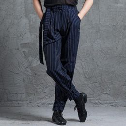 Stage Wear Men Latin Dance Pants Practise Performance Clothes Blue Striped Wide-Leg Adult Male Cha Rumba Trousers DQS5896