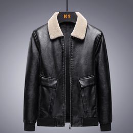 Men's Leather Faux Classic Retro Warm Fleece Bomber Jacket High Qualit Zipper Plus Size Fur for Men 230328