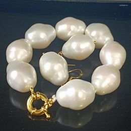 Necklace Earrings Set Beautiful 18x22mm White Large Shell Pearl Baroque Bracelet 7.5 Inch Fine Jewelry Gifts