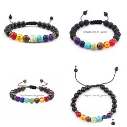 Beaded Fashion Jewellery Handmade Knitted Lava Stone 7 Chakra Braided Rope Natural Bracelets For Man Woman Drop Delivery 202 Dhyvm