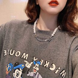 Pendant Necklaces FFLACELL 2020 Korean INS Simple Fashion Hip Hop Pearl Alphabet Chain Necklace clavicle Necklaces For Women Girls Party Jewelry P230327