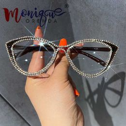Light Cat eye Glasses Women Luxury Rhinestone Bling optical lenses for women Vintage anti Blue Light glasses Girls Eyewear230328