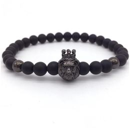 Beaded New Fashion Lion Crown Matte Stone Beads Charm Bracelets For Men Women Jewelry Drop Delivery 202 Dh79C