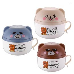 Dinnerware Sets Stainless Steel Cute Cartoon Instant Noodle Bowl With Lid And Handle Creative Large Capacity Office Fruit Tableware