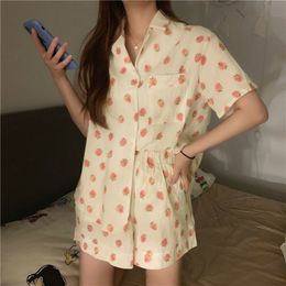 Women's Sleepwear Strawberry Women Pyjamas Shorts Set Korean Summer Short Sleeve Sleepwear Pijama Loungewear Underwear Pyjamas 2 Piece Night Wear 230328