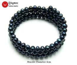 Strand Qingmos Trendy Natural Black Pearl Bracelets For Women With 4-5mm Round Steel Wire Wrap Bracelet Fine Jewelry 28'' Bra446 Beaded