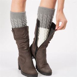 Women Socks Boot Winter Warm Crochet Knit Fur Trim Leg Warmer Cuffs Toppers Sock