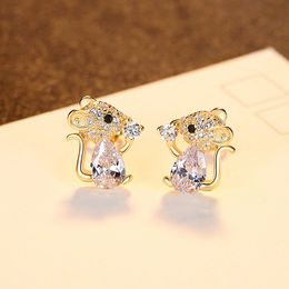 Neue glänzende Zirkon süße Maus S925 Silber Ohrstecker koreanische Mode Persönlichkeit Frauen vergoldet 18k Gold Ohrringe exquisite Schmuck Geschenk