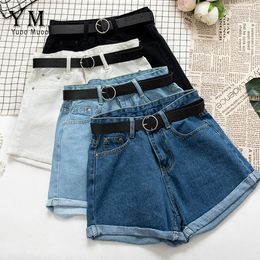 Women's Shorts YuooMuoo All Match Sashes Casual Women Denim Shorts Crimping High Waist Slim Summer Jeans Shorts Feminino Chic Ladies Bottom 230328