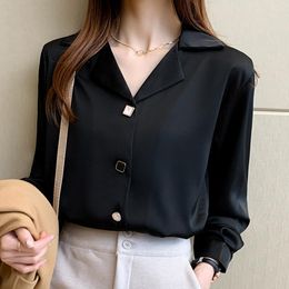 Women's Blouses Long Sleeve Black White Blouse Tops Women Blusas Mujer De Moda 2023 V-neck Chiffon Shirt Femme 5131