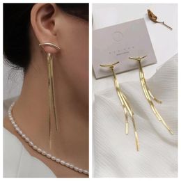 Dangle Earrings S925 Silver Needle Women's Retro Long Thread Tassel Pendant Smooth Curved Geometry Korean Fashion Jewellery