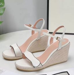 Popular Women wedges sandal high heels shoes luxury pumps summer heeled MIRABELLE latte Nappa Leathers Wedges and Crystal with box