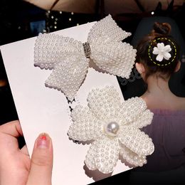 Fashion White Imitation Pearl Hairpins Flower Bow Hair Clips Daily Party Headwear Wedding Bridesmaid Bride Hair Accessories