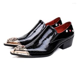 Dress Shoes Ntparker 6.5cm High Heels Man's Leather Pointed Steel Toe Black Man Wedding/Business/Party Big Size EU38-46!