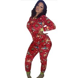 Women's Jumpsuits & Rompers Christmas Women Xmas Jumpsuit Romper V-Neck Print Long Sleeve Playsuit Clubwear Trousers Bodycon High Quality Ou