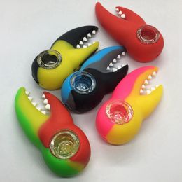 Latest Colourful Crab Clamp Style Pipes Silicone Herb Tobacco Oil Rigs Glass Multihole Philtre Bowl Portable Handpipes Smoking Cigarette Hand Holder Tube DHL