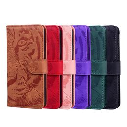 Imprint Tiger PU Leather Wallet Cases for Samsung S23 PLUS S22 Ultra A24 A34 A54 A14 A13 A33 A53 A73 5G Iphone 14 pro max 13 Card Slot Holder Magnetic Pocket Flip Cover