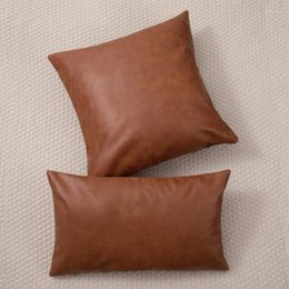 Pillow Solid Brown Cover 45x45cm Faux Leather Modern Outdoor Plain For Couch Sofa Chair Bed Home Decoration