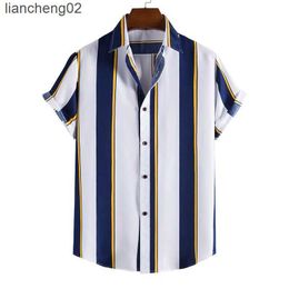 Men's Casual Shirts Camisas Para Hombre 2022 Summer New Men's Short-sleeved Shirts Fashion Loose Lapel Striped Casual Shirts for Men W0328
