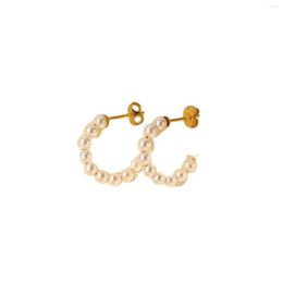 Stud Earrings French INS Style Netizen Bloggers With Pearl C-shaped Fashion Elegant Women's Ring