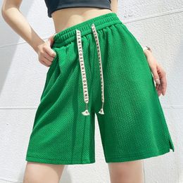 Women's Shorts Xpqbb Green Loose Casual Shorts Women Summer Split Elastic Waist Knee Length Pants Woman All-Match Wide Leg Shorts 230328