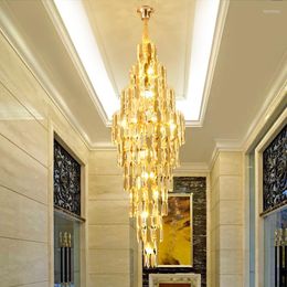 Chandeliers Duplex Villa Living Room Crystal Chandelier Lobby Luminaire Simple Rotary Staircase Long Grey Crystals Lighting Fixtures