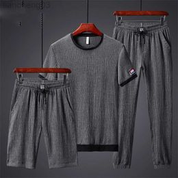 Men's Tracksuits 2022 Mens 3 Piece Fashion Sports Suit Running Tights Clothing Ice Silk Gym Outfit Jogging Polyester Sweat Suits Track Suit Men W0328