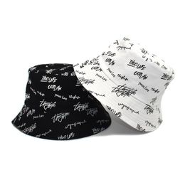 Berets Bucket Hat Women English Letters Double Side Cotton Reversible Sun Protection Cap Men's Panama Fisherman HatsBerets