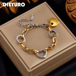 Charm Bracelets DIEYURO 316L Stainless Steel Heart Charm Bracelet For Women Hip Hop Street Trend Girls Wrist Jewellery Fashion Party Wedding Gifts 230328