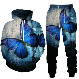 Men and Women 3D Printed Butterfly Casual Clothing Wolf Fashion Sweatshirt Hoodies and Trousers Exercise Suit 005