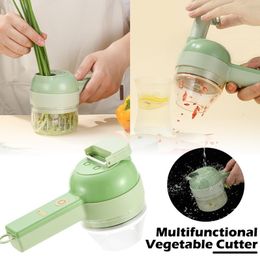 Fruit Vegetable Tools 4 In 1 Handheld Electric Vegetable Cutter Set Durable Chilli Vegetable Crusher Kitchen Tool USB Charging Ginger Masher Machine 230328