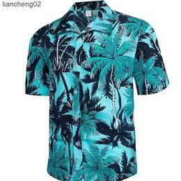 Men's Casual Shirts Summer Hawaii V Neck Shirt Men's Hunter Shirt Beach Holiday Short Sleeve Shirt for Male Tees Aloha Tops Casual Pullover Clothing W0328