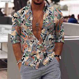 Men's Casual Shirts Ethnic Shirts Men Long Sleeve Autumn Winter Fashion Paisley Flower Printed Top Vintage 3d Digital Print Streetwear Shirts Camisa W0328