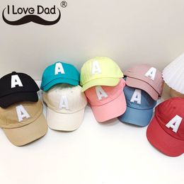 Caps Hats Korean Letter A Embroidery Kids Baseball Cap Candy Colour Summer Baby Boys Girls Sun Visor Adjustable Children Beach Hat 230328