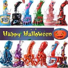 Halloween Style Hookahs Octopus Unique Heady Glass Bong Showerhead Perc Beaker Bongs Eyes Style Oil Dab Rig Wax Rigs Water Smoking Pipe With Bowl