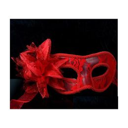 Party Masks New On Sale Handmade Lace Leather Mardi Gras Mask Masquerade Flower Princess For Lady Purple Red Black White Option Dhr5X