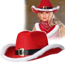 Berets Red Santa Hat For Christmas Cowboy Hats Women Men Western Style Cowgirl Halloween LED Light Up Holiday Decor Party