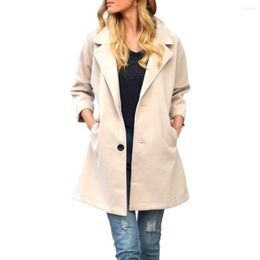 Women's Jackets 2023 Women Coat Autumn Solid Colour Buttons Long Turn-down Collar Three Quarter Sleeves Loose Cardigan Windbreaker Blends