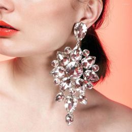 Stud Earrings Exaggerate Shiny White Large Crystal Flower Pendant Ladies Wedding Party Bling Rhinestone Jewellery Accessories