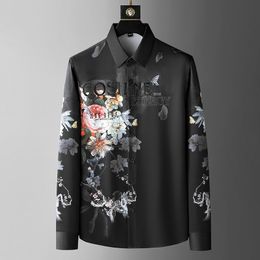 High class butterfly hot drill printed shirt men's long sleeve 2023 spring and autumn new slim personality handsome casual shirt