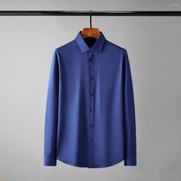 Men's Casual Shirts Minglu Simple Long Sleeve Male Luxury Solid Color Bamboo Fiber Business Mens Dress Shirt Slim Fit Party Man