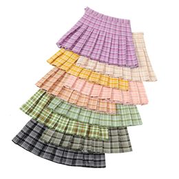 Skirts Summer Y2k Korean Fashion Plaid Pleated Women Skirt Purple High Waist Short Safety Lining School Uniform A-Line Girl Mini Skirts 230328