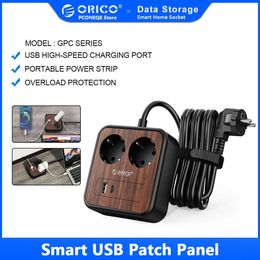 Sockets ORICO Desktop Portable Strip 3USB Charging Ports Socket With 15m Extension Cable Wood Grain Electrical Sockets EU Plug Z0327