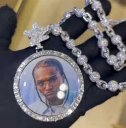 2024 3" Tall Solid Sier Vvs Moissanite Diamond Gra Certificated Hip Hop Memory Photo Pendant