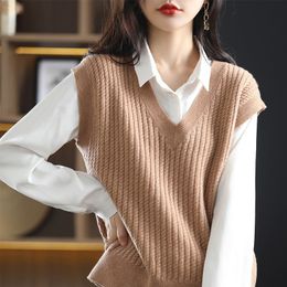 Women's Vests Korean Style Solid Color Sweater Vest Women Winter Sleeveless Knitted Vest Tops Woman Casual Cashmere Pullovers Female 230328