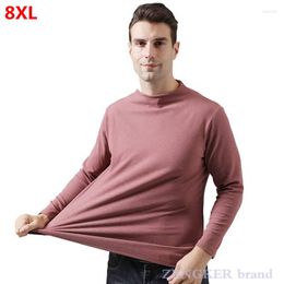 Men's T Shirts Plus Size Double-sided Fleece Bottoming Shirt High Collar Warm Winter Oversized T-shirt 6xl 7XL 8XL