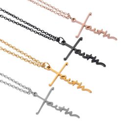 Pendant Necklaces Stainless Steel Cross Necklace Faith Letter High Quality JewelryPendant