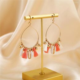 Dangle Earrings Trendy Colorful Fringe Big Circle Shell For Women Lady Charm Ear Drop Boho Summer Beach Jewelry Gifts