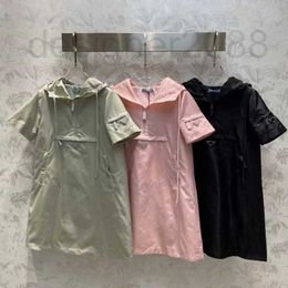 Casual Dresses Designer Women hooded shirt dresses summer short sleeve casual dress new fashion oversize jumpsuits pink green black high quality SML YP1D